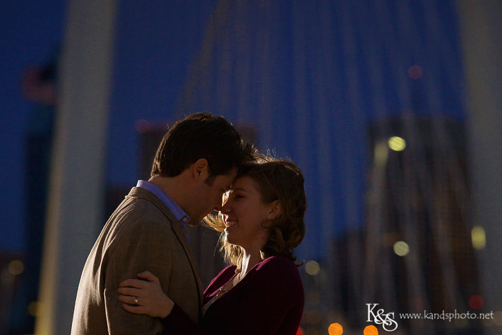 Dallas Nighttime Engagement Photography at Margaret Hunt Hill Bridge