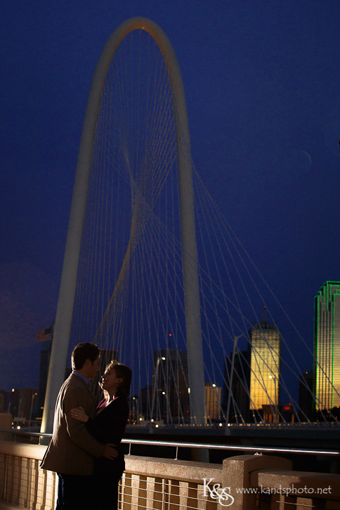 Dallas Nighttime Engagement Photography at Margaret Hunt Hill Bridge